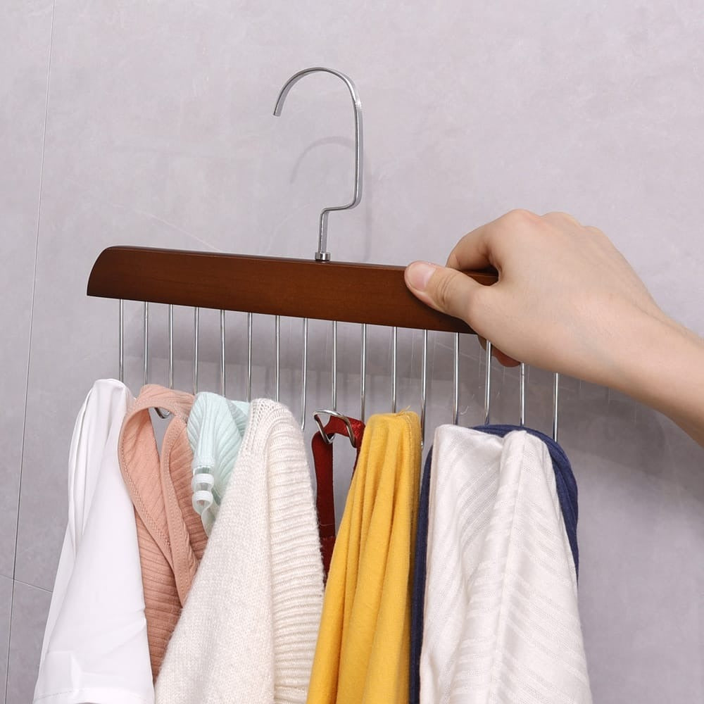 8 Hook Wooden Suit Hangers with Non Slip Pants Bar made with pure natural wood