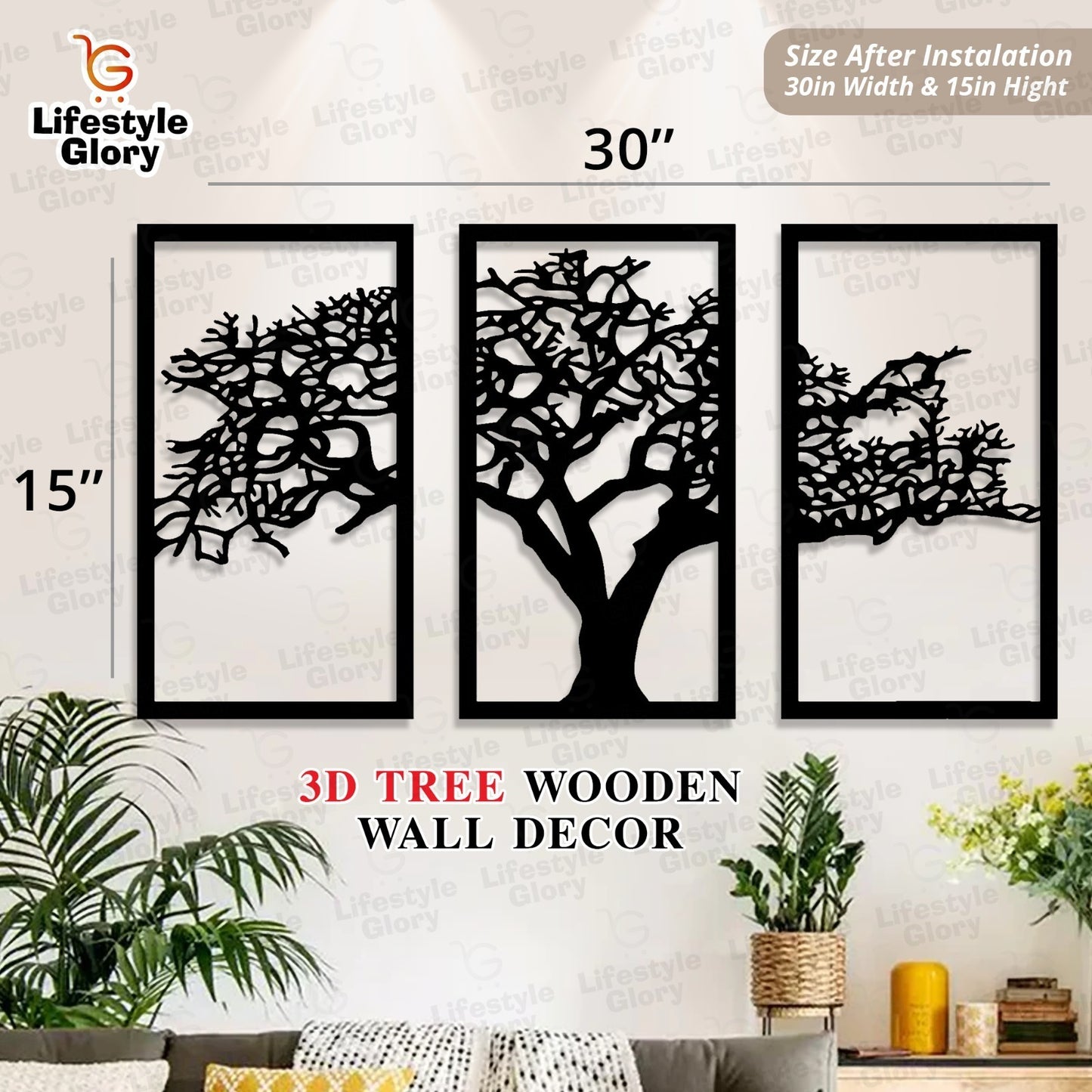 Wooden Wall Art 5 Frame Tree Panels