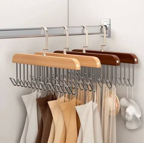 8 Hook Wooden Suit Hangers with Non Slip Pants Bar made with pure natural wood