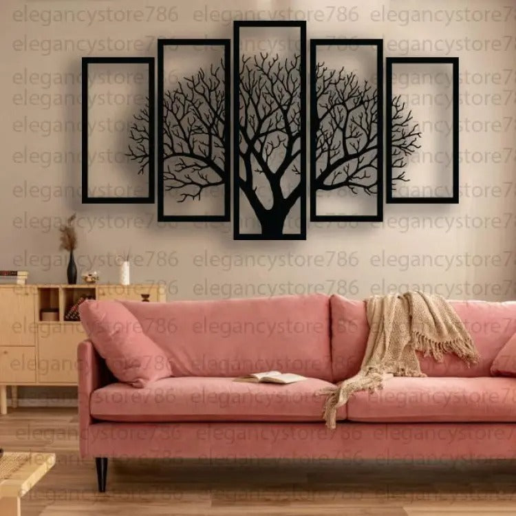 Wooden Wall Art 5 Frame Tree Panels