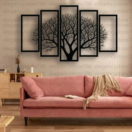 Wooden Wall Art 5 Frame Tree Panels
