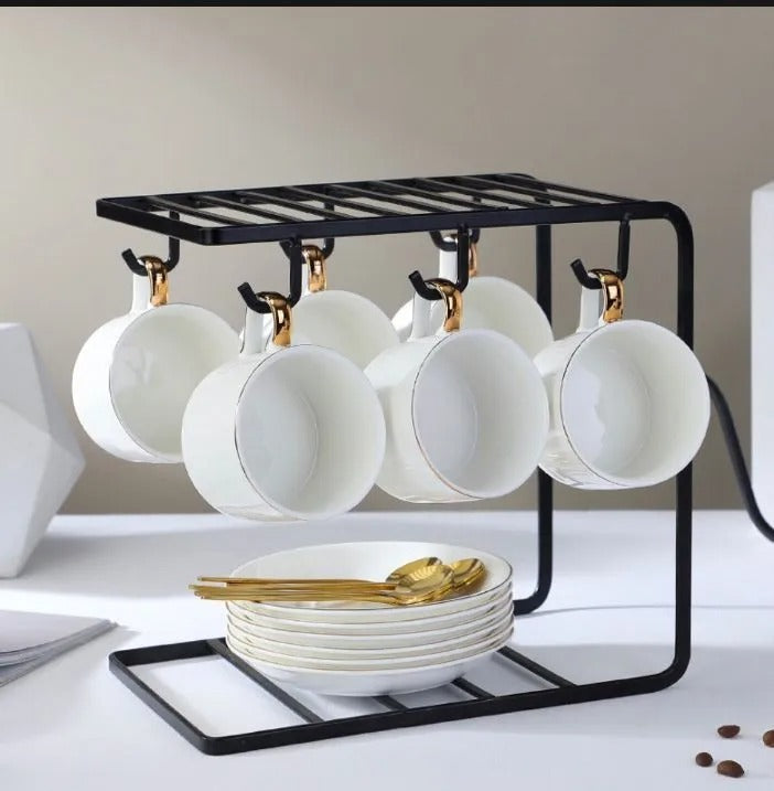 6 Hooks coffee cups rack in black,Metal Drying cups