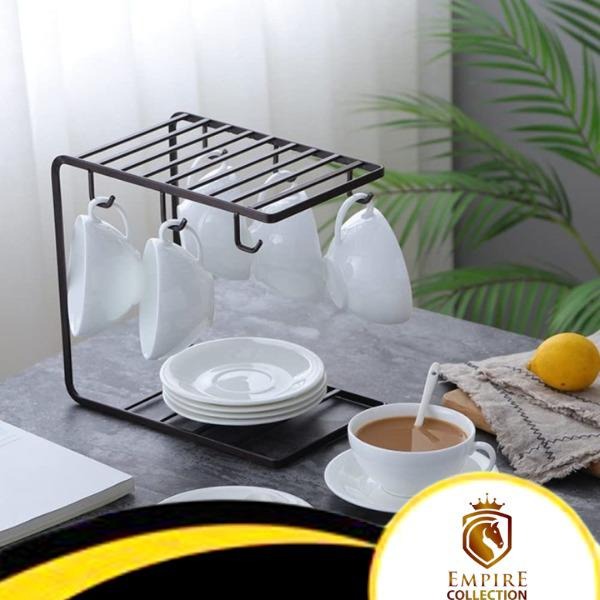 6 Hooks coffee cups rack in black,Metal Drying cups