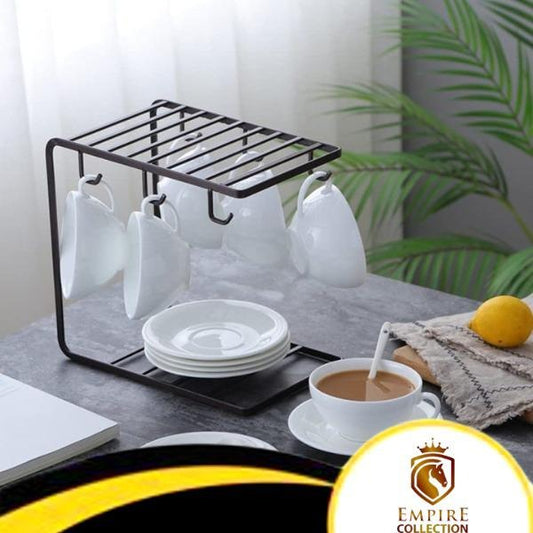 6 Hooks coffee cups rack in black,Metal Drying cups