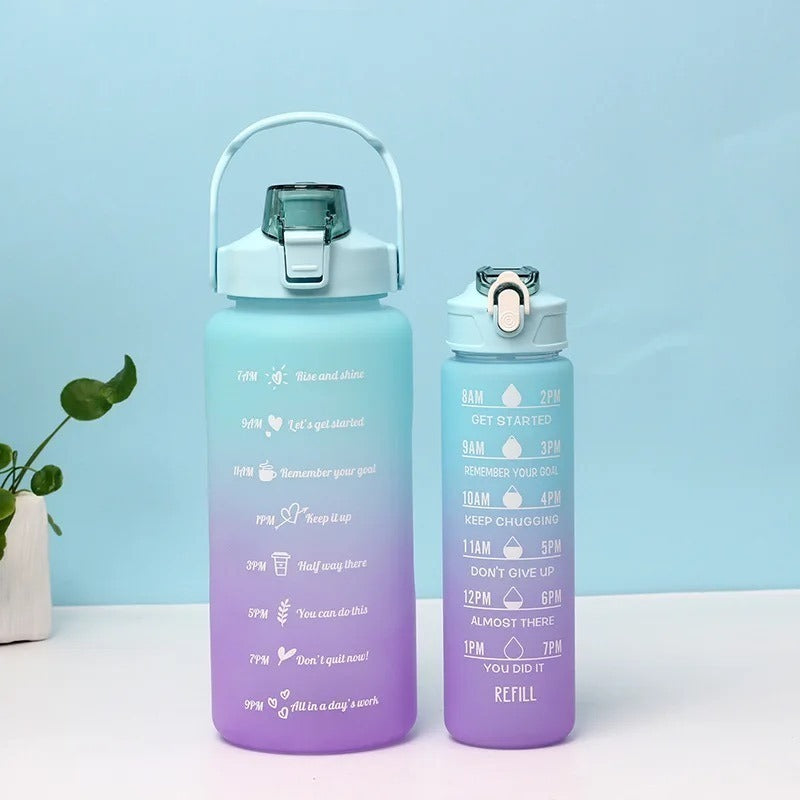 3pcs PMotivational Water Bottle With Straw, Bottle & Straw Cleaner, Gradient Color Drinking Water Bottle For Girls