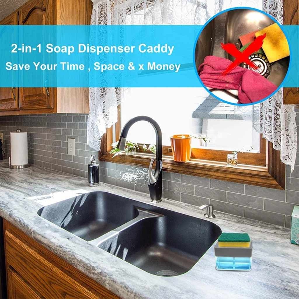 Soap Dispenser Push-Out Liquid And Sponge Caddy Kitchen Automatic Dispenser