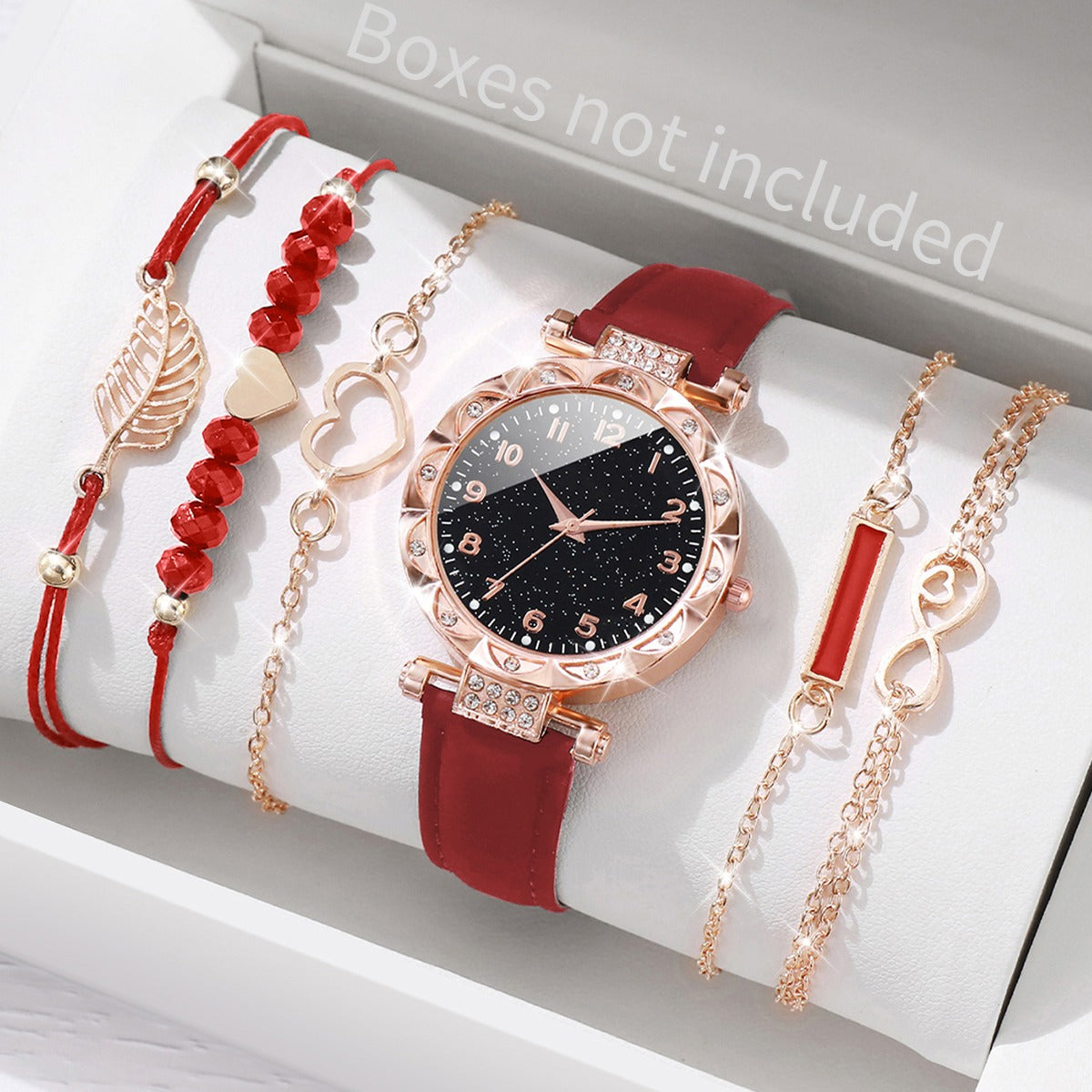 Watch for girls Roma Heart Dial Leather Band Quartz Watches Leaf Bracelets Set